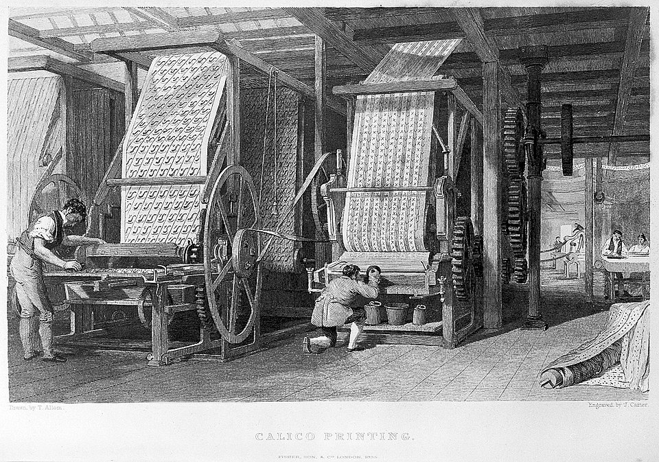 A calico-printing works, 1835 engraving