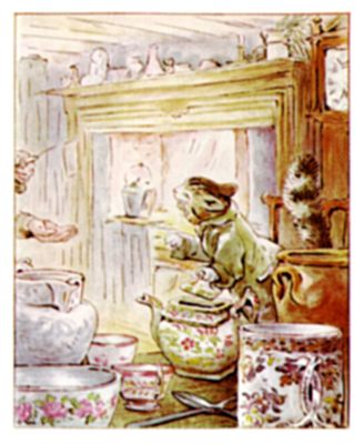 Simpkin hiding the twist in a tea-pot