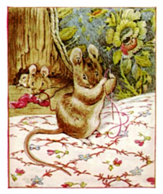 Mice sewing away in the candlelit tailor shop
