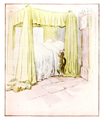 The poor tailor lying ill in his four-post bed