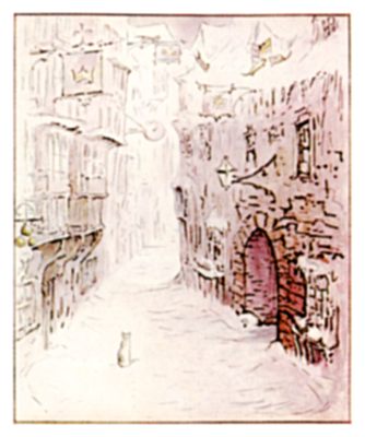 Simpkin wandering through the snowy streets of Gloucester