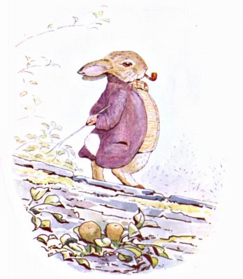 Old Mr. Benjamin Bunny on the terrace wall