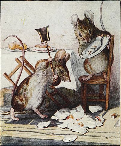 Tom Thumb smashing the plaster ham with the shovel