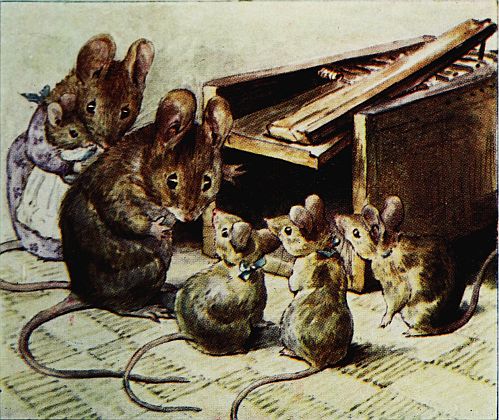Tom Thumb teaching his many mouse children