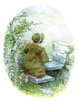 Lucie at the stile asking Cock Robin