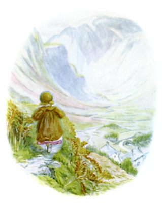 Lucie running up the steep hillside pathway