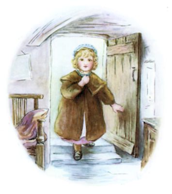 Lucie knocking at the door into the hill