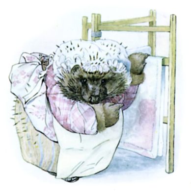 Ironing Jenny Wren's damask table-cloth