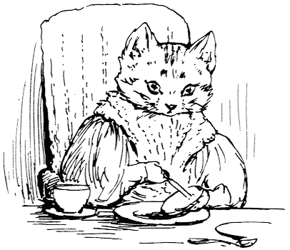 Ribby eats muffins with her tea