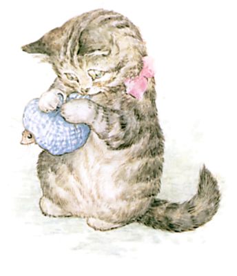 Miss Moppet ties the Mouse in the duster