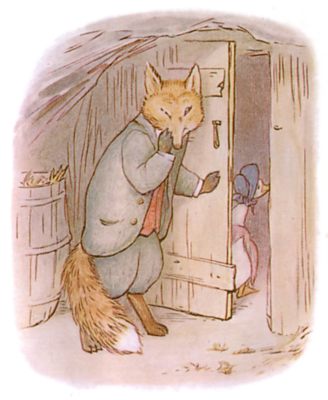 The foxy gentleman opening the door of the shed