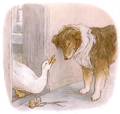 Kep the collie-dog questioning Jemima Puddle-Duck