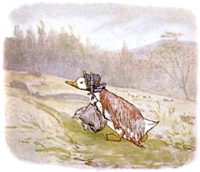 Jemima carrying herbs and onions back to the wood