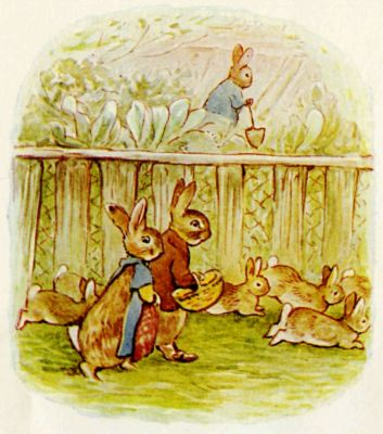 Benjamin borrowing cabbages from Peter Rabbit