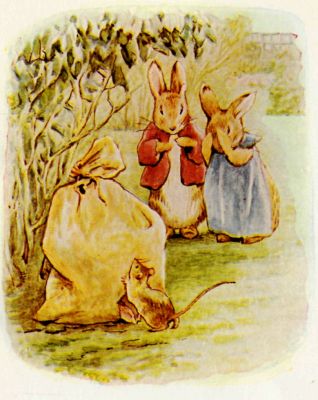 Benjamin and the mouse telling the story to Flopsy