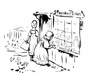 Looking in the shop window of Ginger & Pickles' shop 