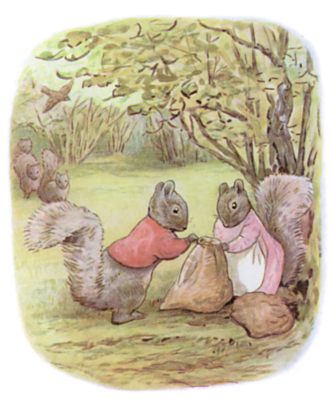Timmy and Goody tying up their bags of nuts