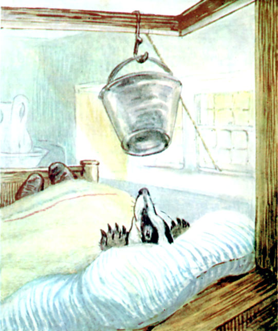 Mr. Tod ladling water into the pail
