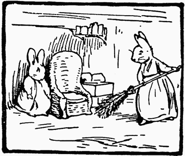 Flopsy Rabbit spring-cleaning the burrow