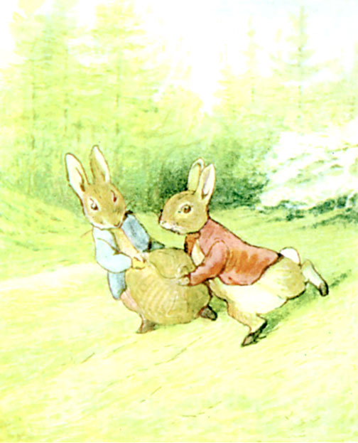 Peter and Benjamin carrying the sack home