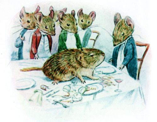 Timmy Willie crashing into a mouse dinner party