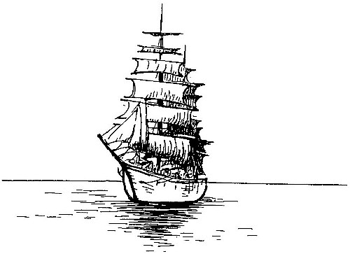 Ship motionless in moonlight